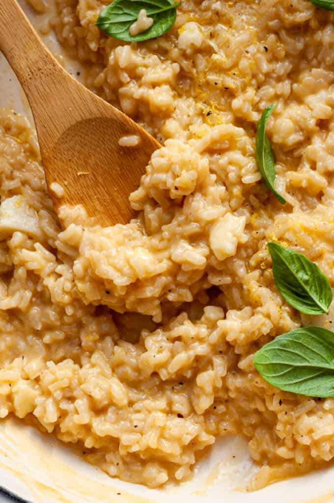 risotto on a wooden spoon