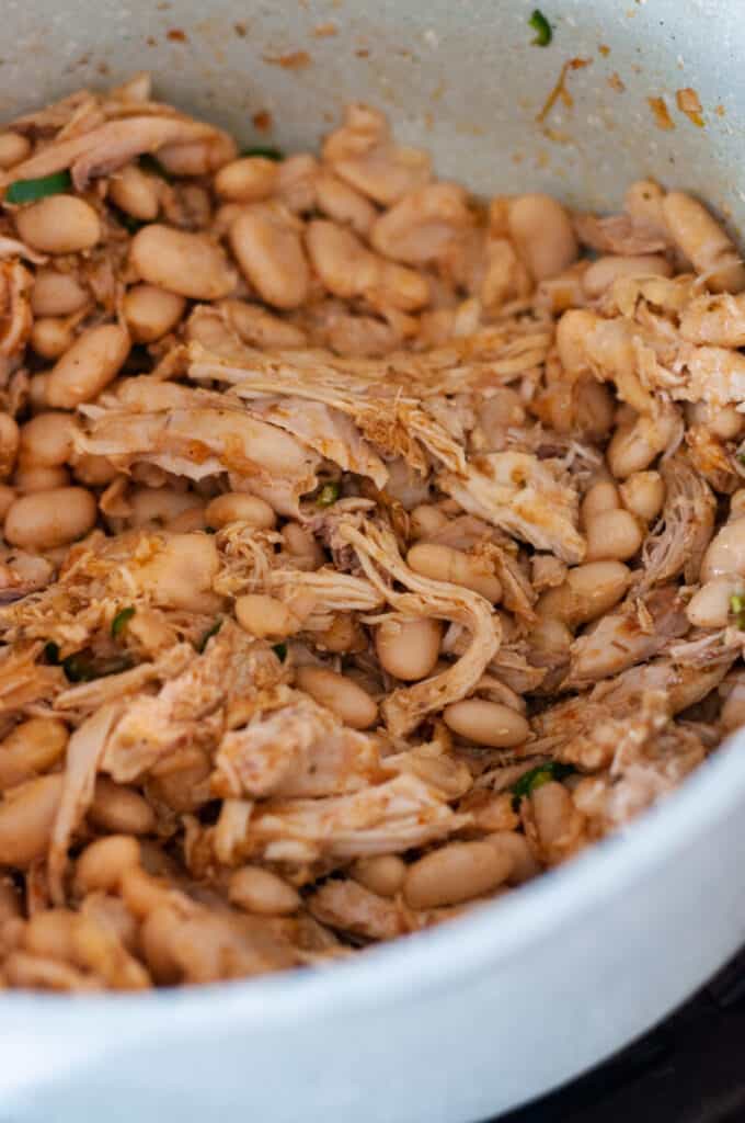 chicken and white beans in a pot