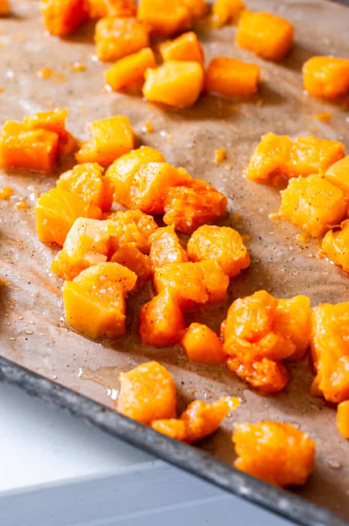 butternut squash on a baking tray