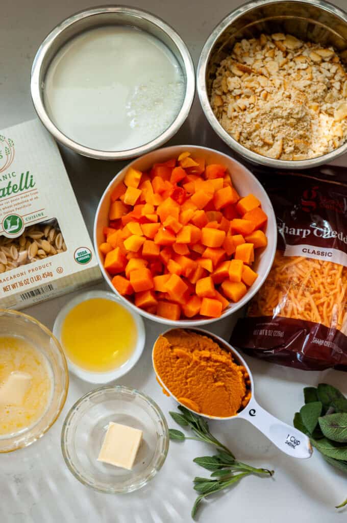 Butternut Squash Mac and Cheese ingredients