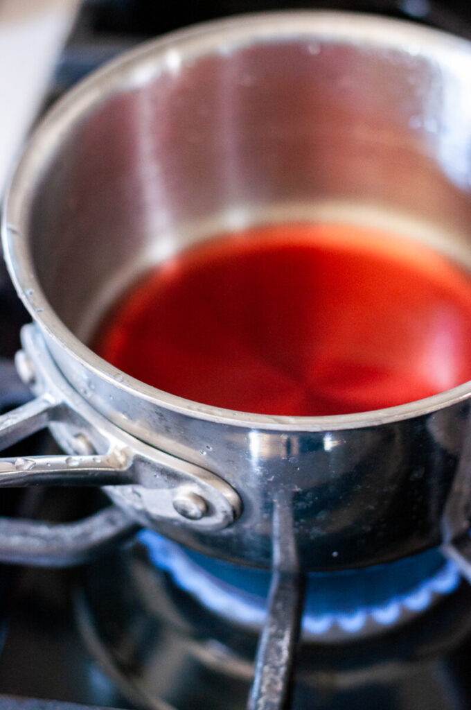 cranberry juice in a saucepan