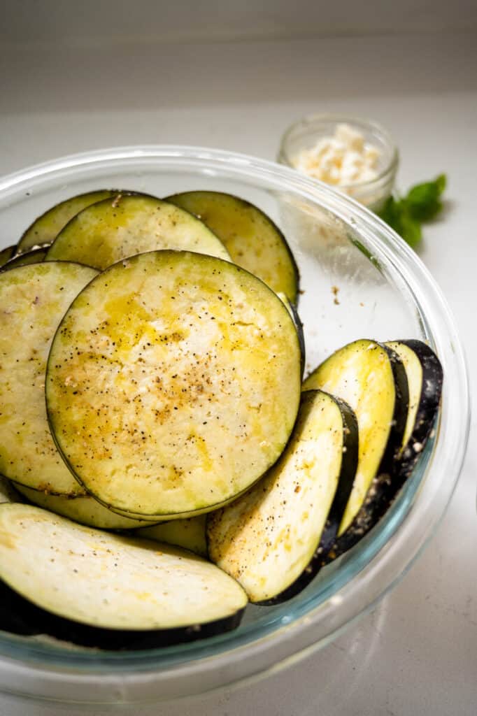 sliced eggplant with olive oil