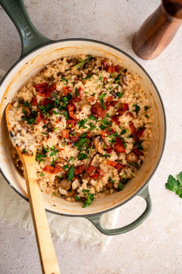 Easy One-Pot Bacon and Mushroom Risotto Recipe - Tasting With Tina