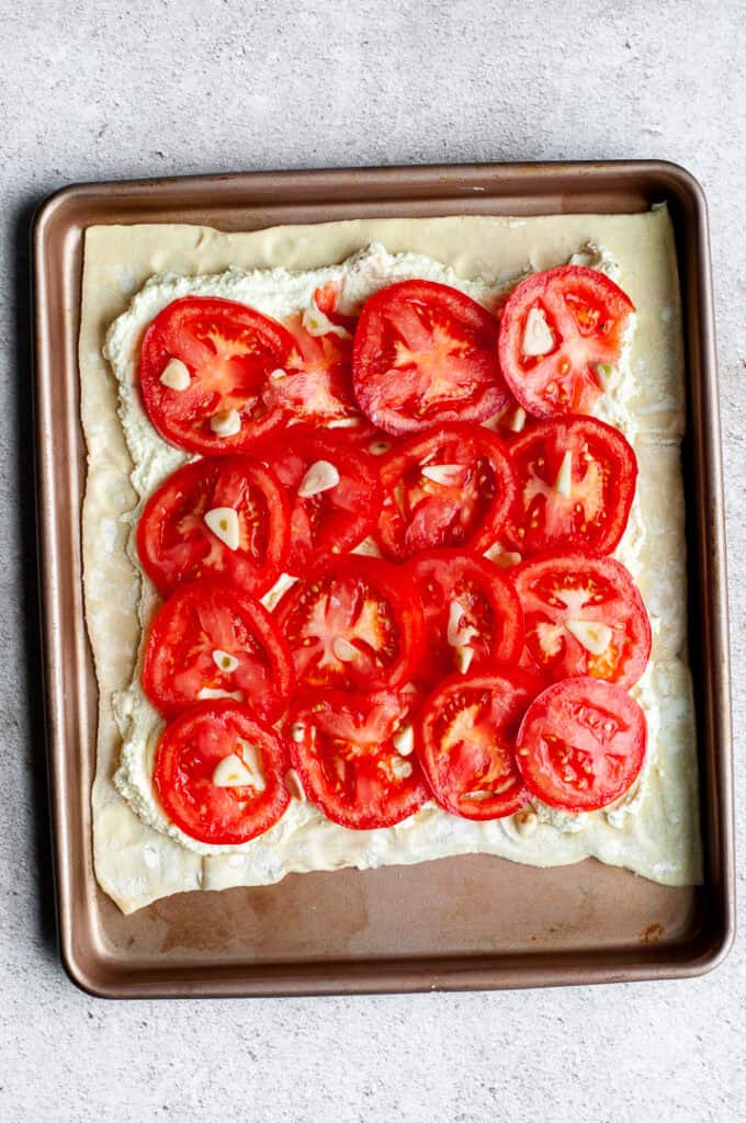 tomato tart on puff pastry.