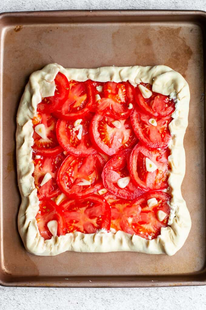 whipped goat cheese and tomato tart.