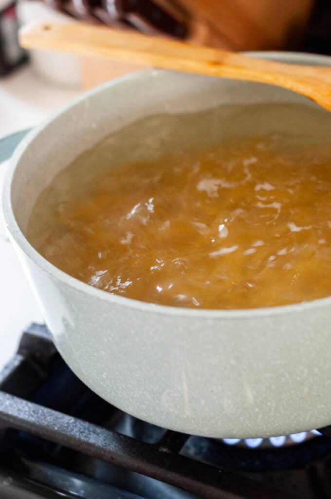 pasta cooking in a pot.