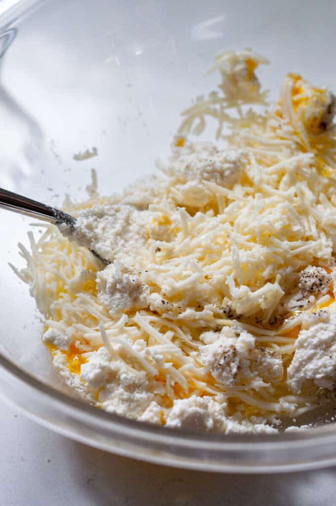 egg and cheese mixture in a bowl.