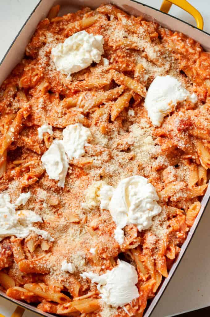 four cheese pasta with mozzarella.