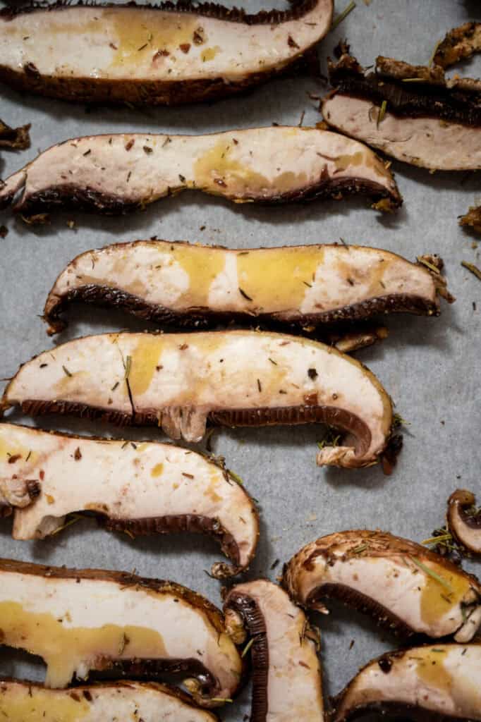 seasoned portobello mushroom slices.