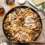chicken marsala fettuccine Alfredo in a large skillet.