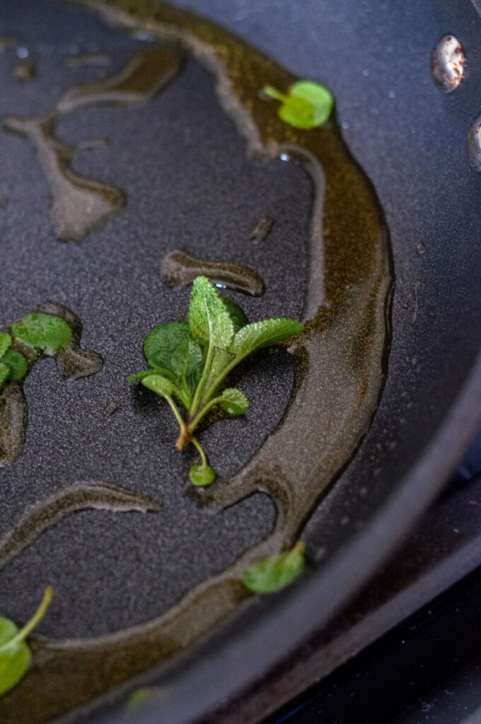 crispy sage in a pan.