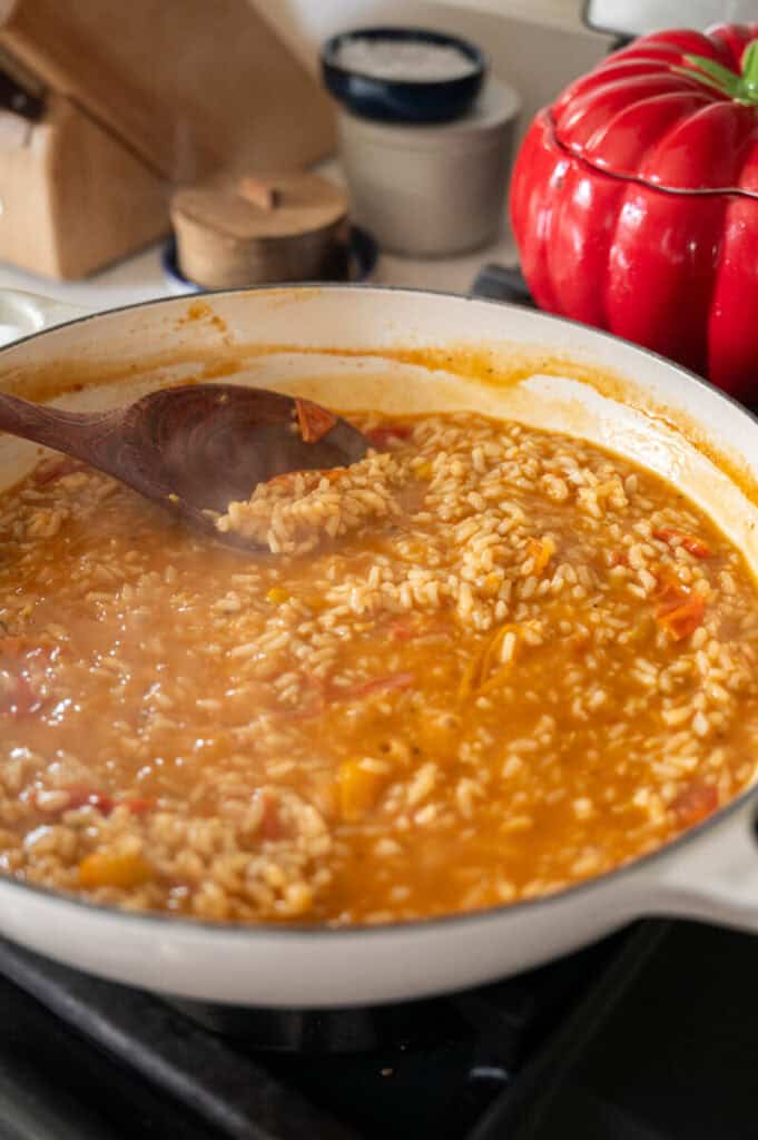 risotto cooking in broth.