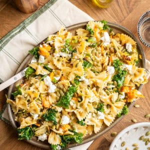 Fall pasta salad in a platter.