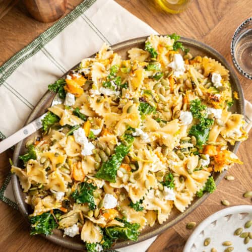 Fall pasta salad in a platter.