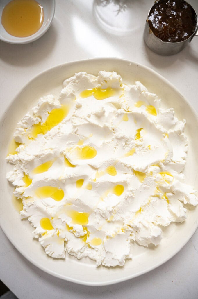 goat cheese spread on a dish.