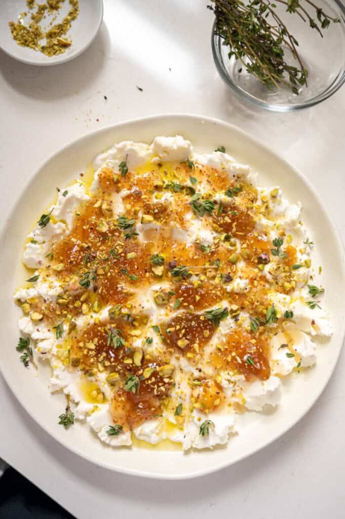 goat cheese appetizer with pistachios.