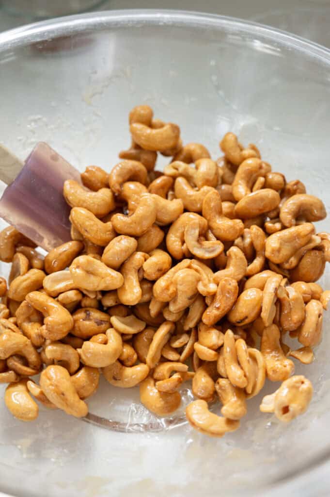 cashews tossed in a honey sauce.
