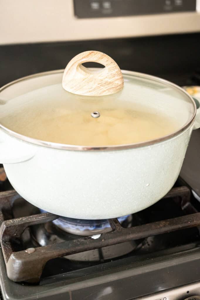 potatoes in a pot.