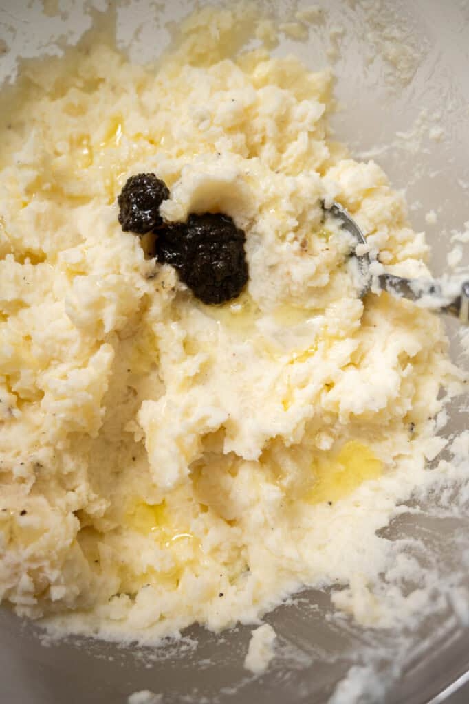 truffle paste and truffle oil in mashed potatoes.