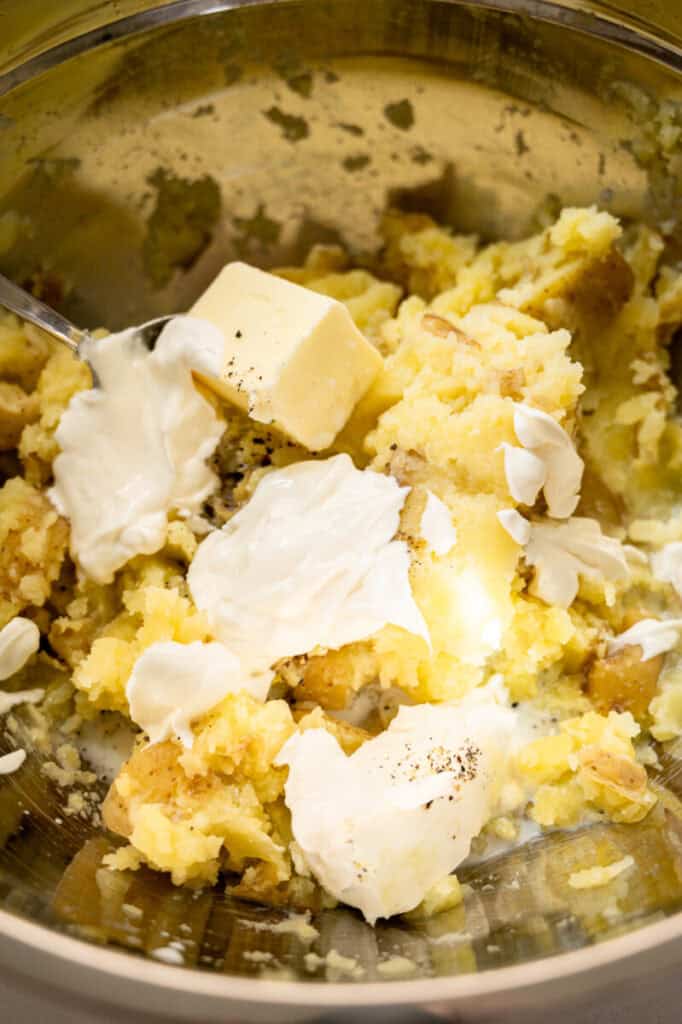 mashed potatoes with butter and sour cream.