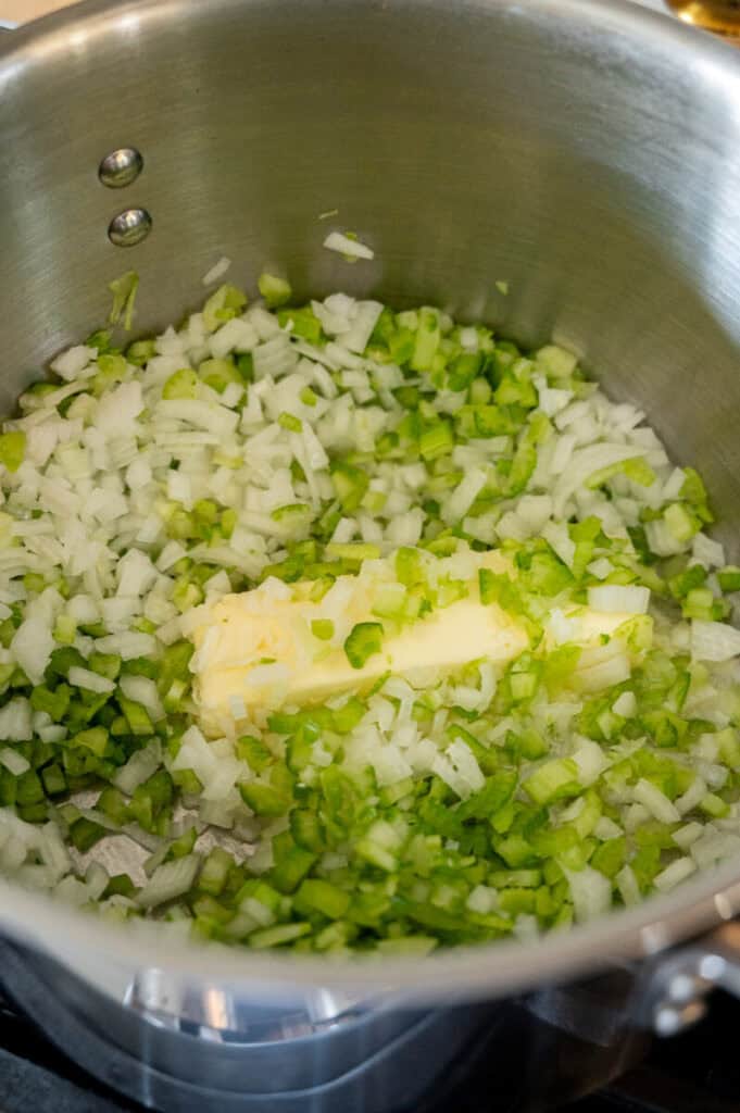 butter with vegetables in a pot.