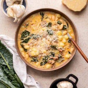 Kale and white bean sausage soup.