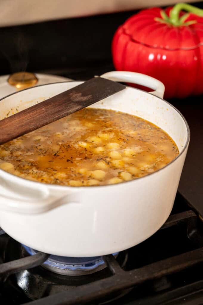 gnocchi soup in a pot.