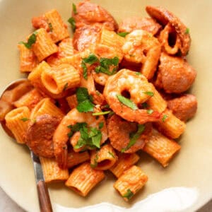The Best Creamy Shrimp and Sausage Pasta Recipe.
