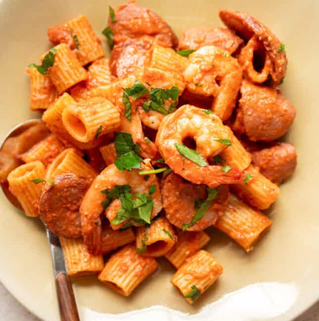 The Best Creamy Shrimp and Sausage Pasta Recipe.