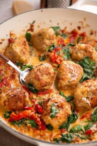 marry me chicken meatballs in a skillet.