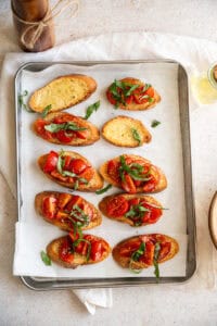 Bruschetta Crostini with Marinated Tomatoes.