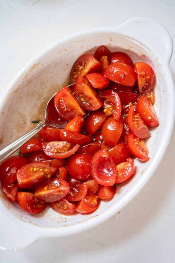 marinated tomatoes in a bowl.