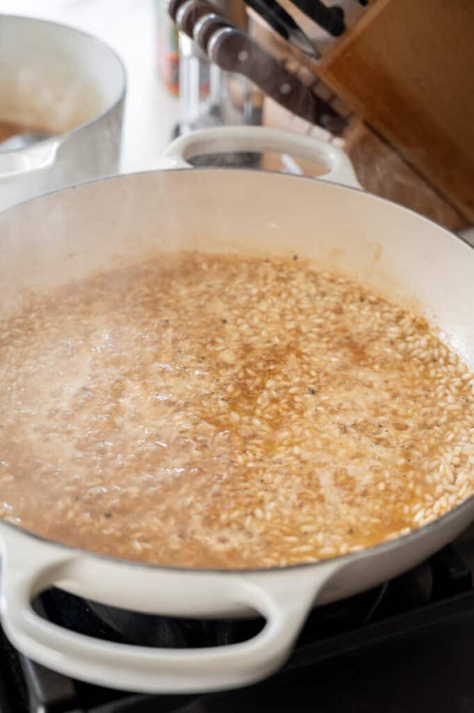 risotto cooking in a pan.