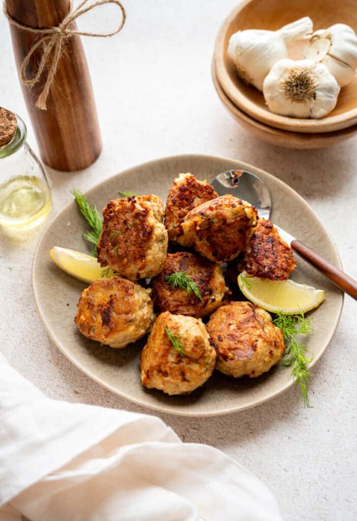 greek chicken meatballs with feta and dill.