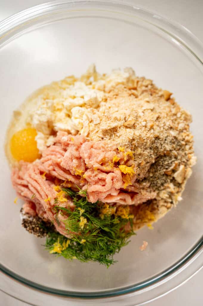 chicken meatball ingredients in a bowl.