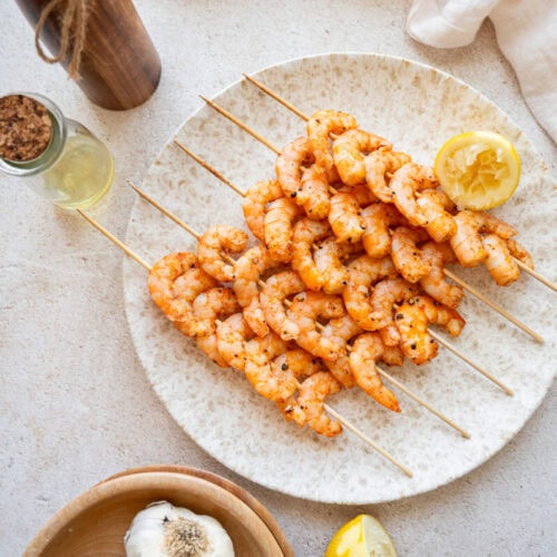 oven baked shrimp skewers.