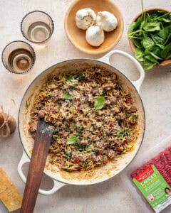 tuscan beef orzo skillet.