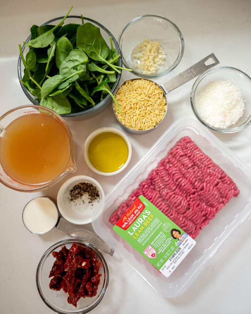 tuscan orzo skillet ingredients.