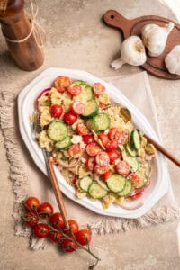 cucumber tomato pasta salad.