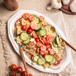 cucumber tomato pasta salad.