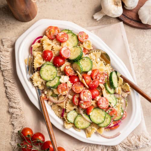 cucumber tomato pasta salad.