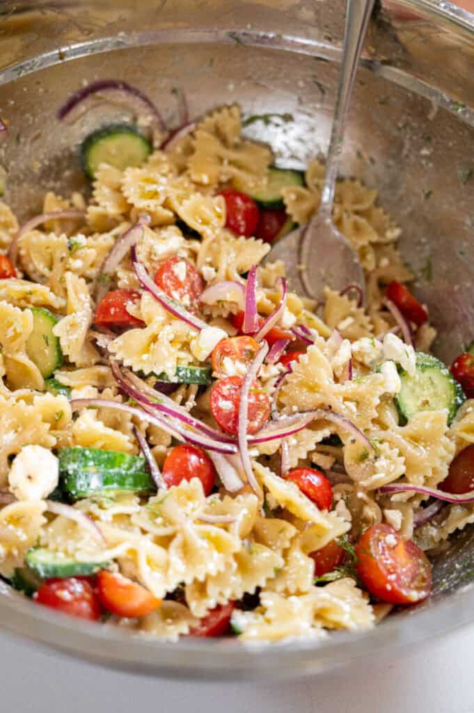 tomato cucumber pasta salad.