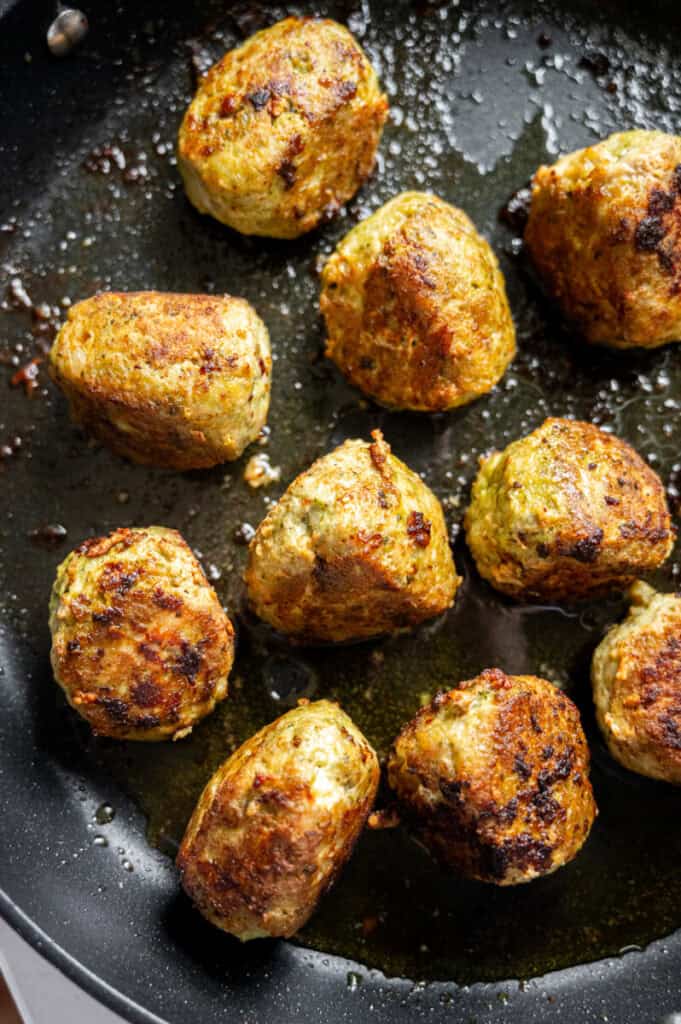 baked pesto chicken meatballs.