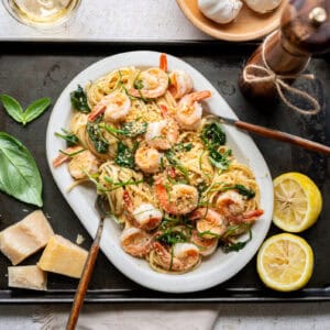 shrimp and spinach pasta.