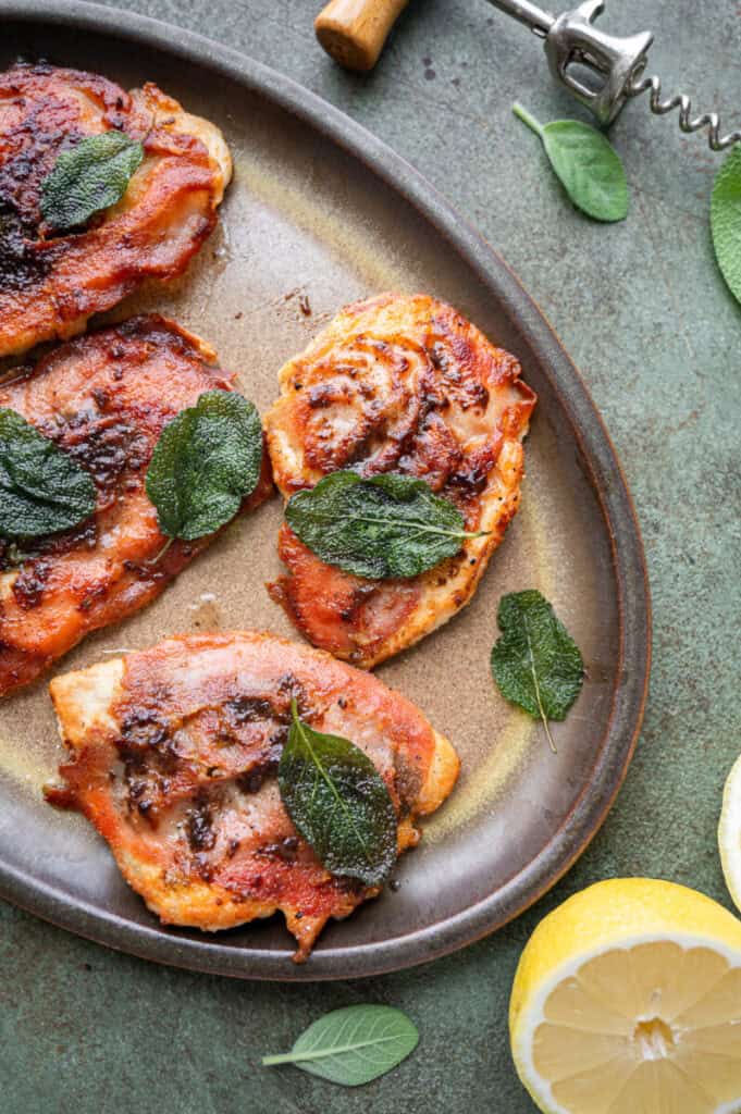 chicken saltimbocca on a plate.