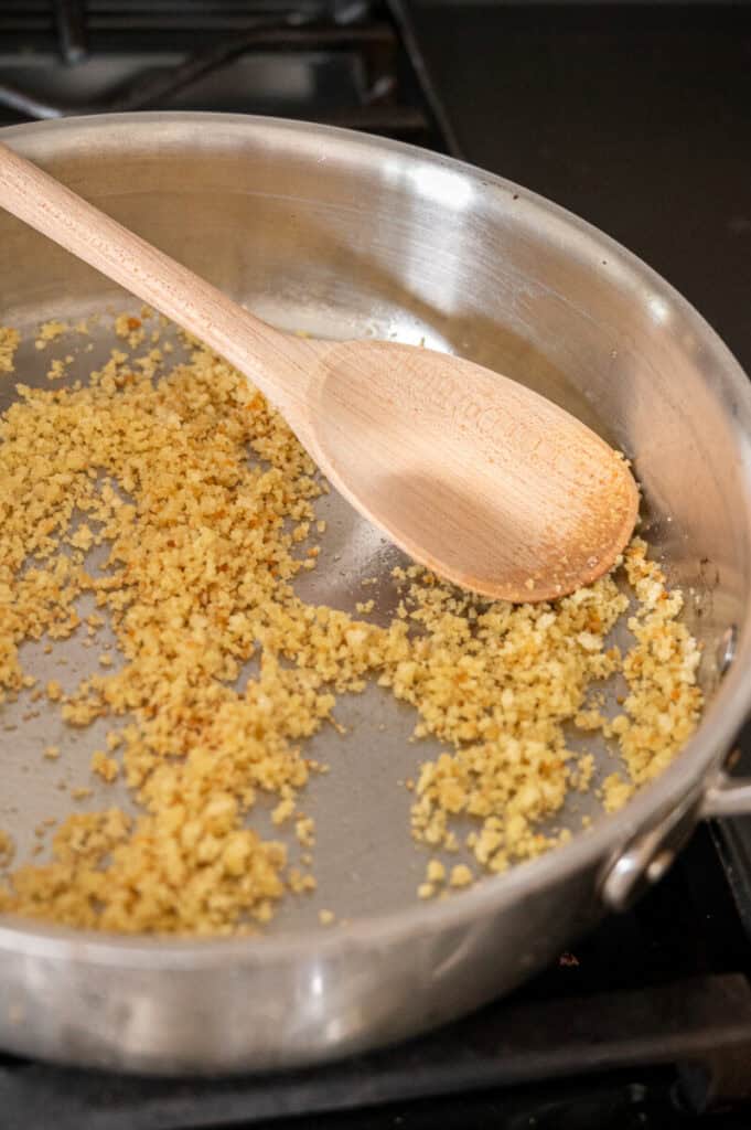 toasted breadcrumbs in a pan.