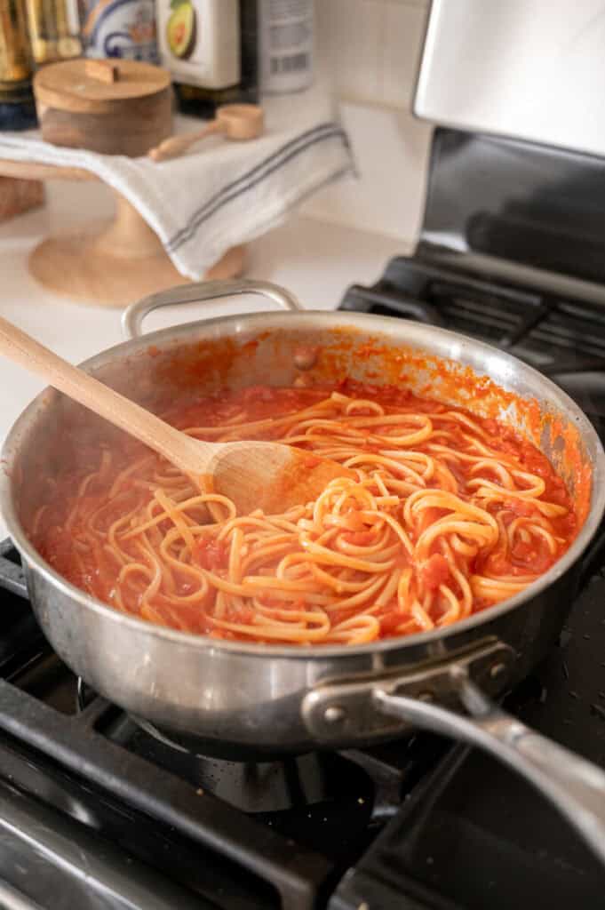 linguine in anchovy tomato sauce.