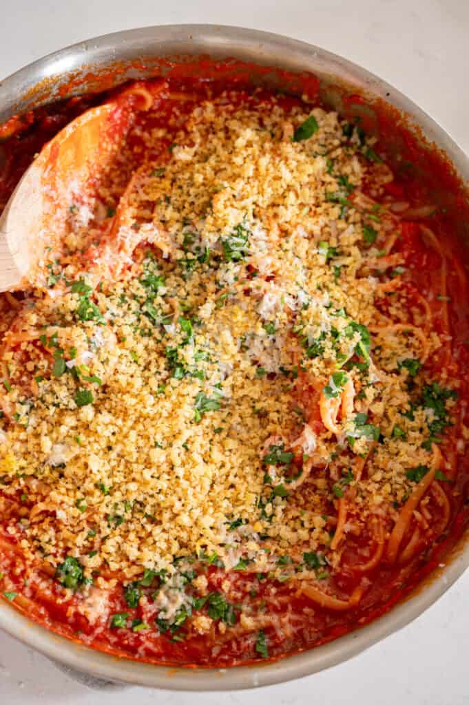 pasta Milanese with lemon breadcrumbs.