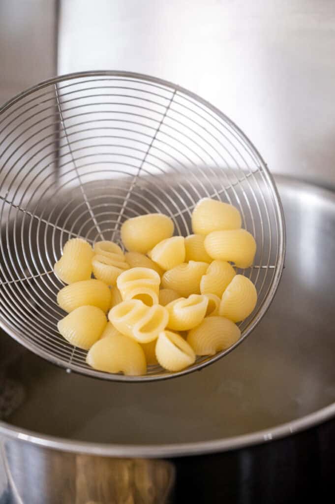 pasta cooking in a pot.