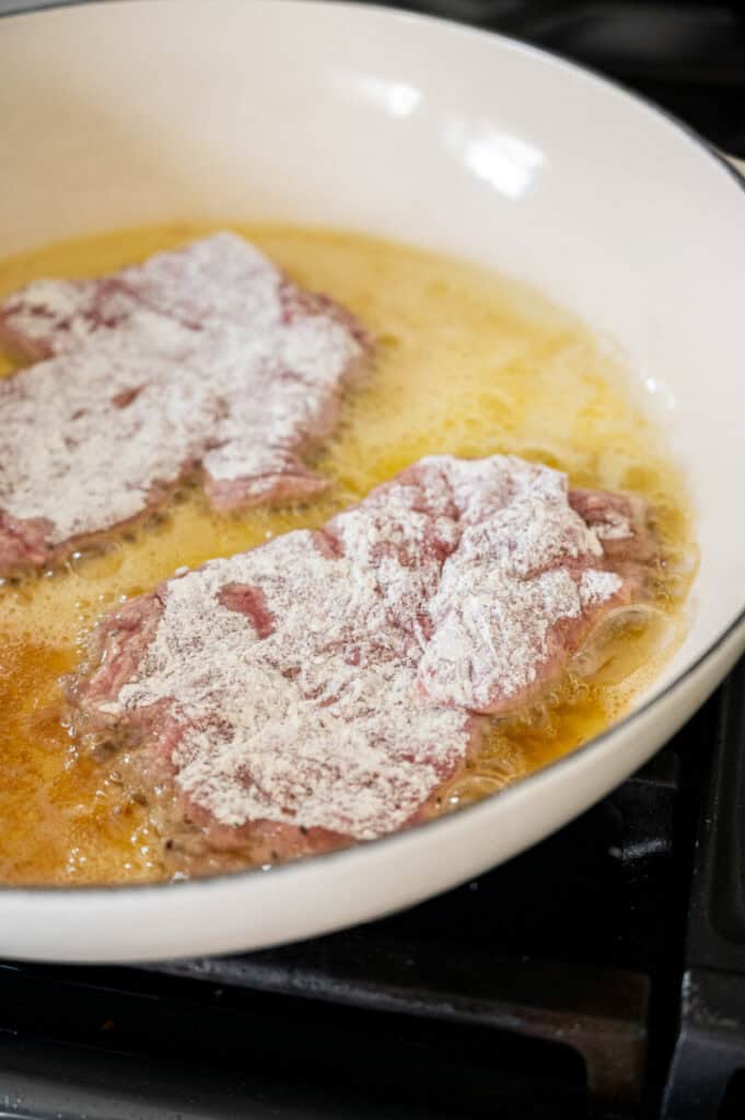 veal seared in olive oil and butter.